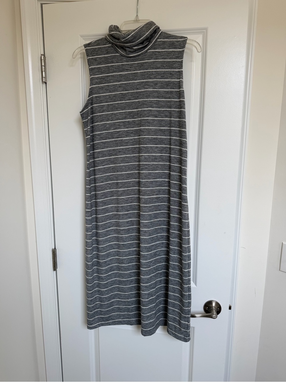 Old Navy Gray & White Striped Sleeveless Turtleneck Dress